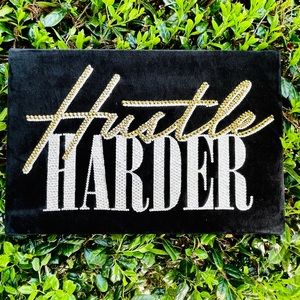 “Hustle Harder” 11.5”H x 17”W Rhinestoned wall art